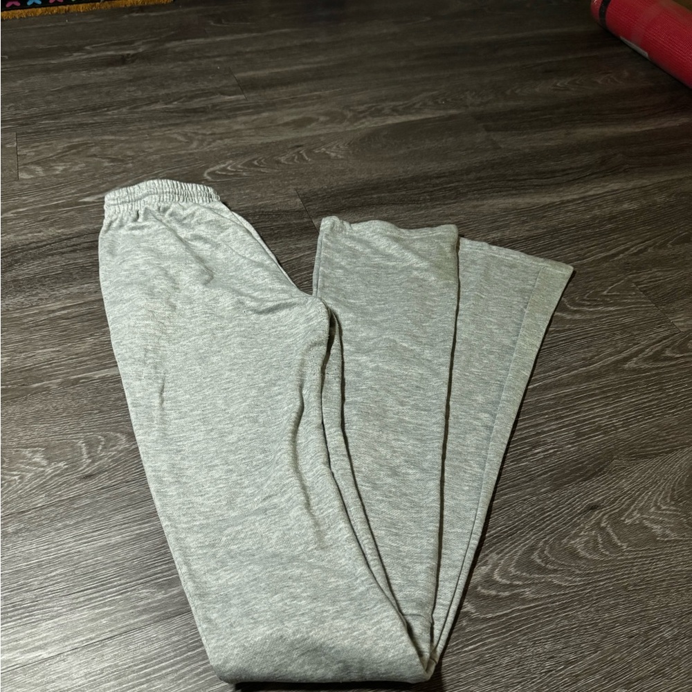 Grey stacked pants